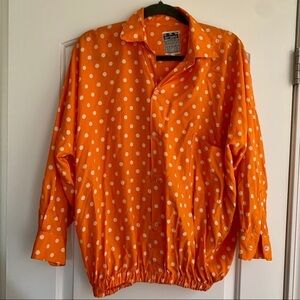 Vintage Ary Cooper Polka Dot Long Sleeve Blouse in Orange Size Small